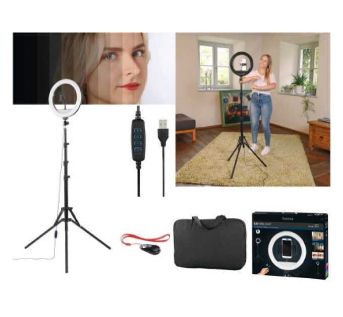 Hama Набір блогера Hama Smartphone Tripod Steady-120 V2, 185см, Bluetooth, LED ring (00004659)