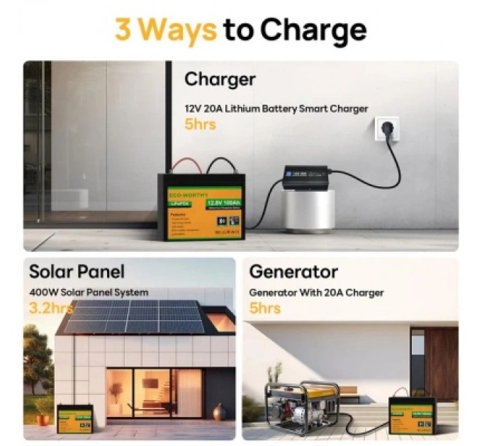 Батарея LiFePo4 Eco-Worthy 12.8V 100Ah LCD (Eco-Worthy-12100bt)