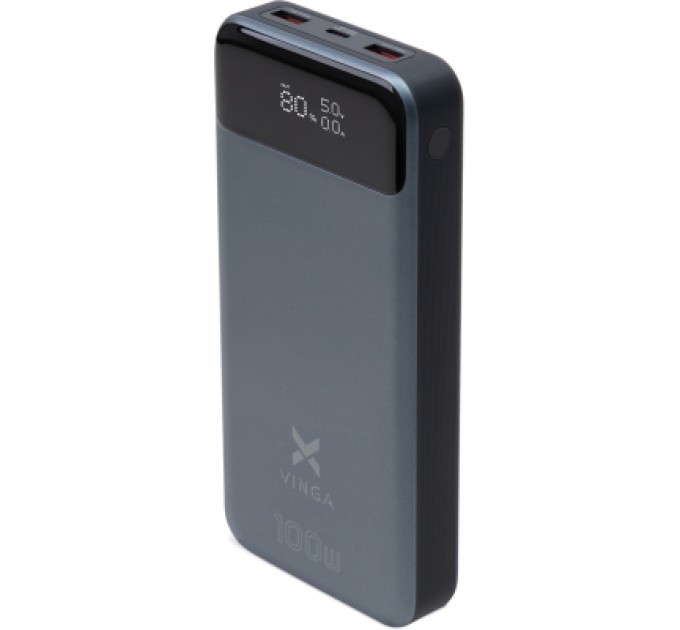 Батарея універсальна Vinga 30000 mAh 100W Display VA Grey (Li-Ion) (VPBB30100)