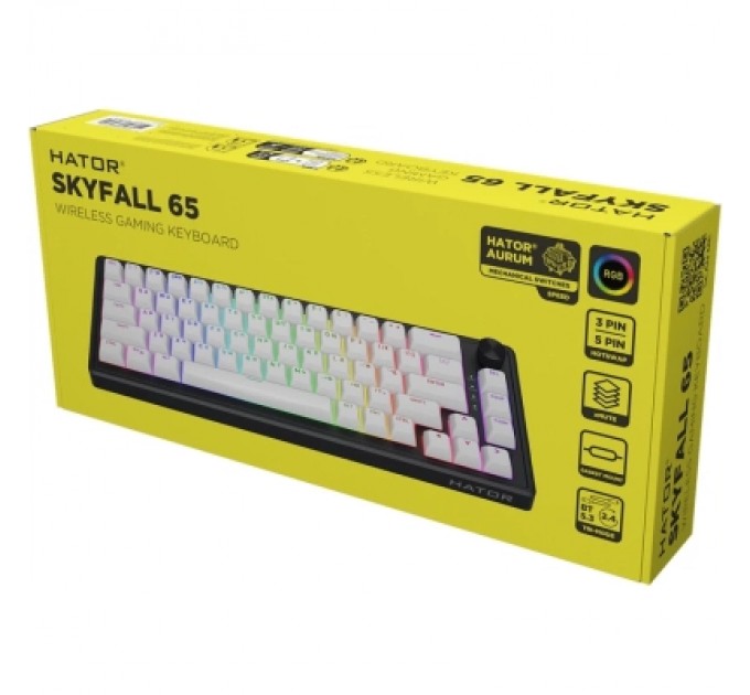 Клавіатура Hator Skyfall 65 Aurum Sterling RGB Wireless/Bluetooth/USB UA Black/White (HTK3160UA)