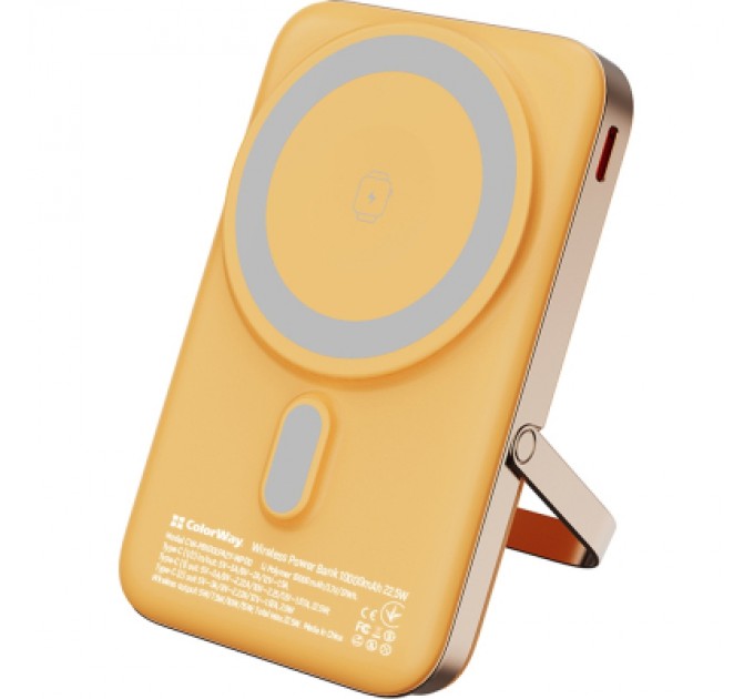 Батарея універсальна ColorWay 10 000 mAh PD/22.5W, 15W MagSafe & Watch Wireless Amber (CW-PB100LPA2Y-WPDD)