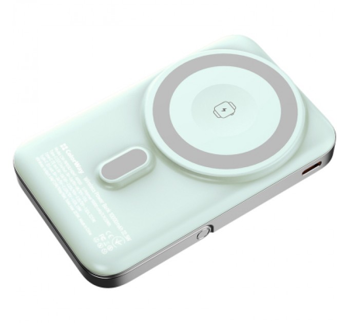 Батарея універсальна ColorWay 10 000 mAh PD/22.5W, 15W MagSafe & Watch Wireless Aquamarine (CW-PB100LPA2MT-WPDD)