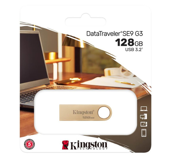 Kingston USB флеш накопичувач Kingston 128GB DataTraveler SE9 G3 Gold USB 3.2 (DTSE9G3/128GB)