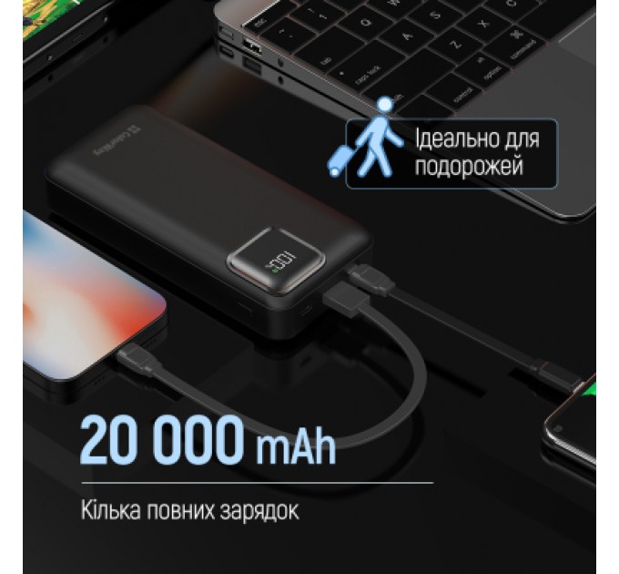 Батарея універсальна ColorWay 20 000 mAh Optimal Power PD/22.5W, QC/3.0, Black (CW-PB200LPB5BK-PDD)
