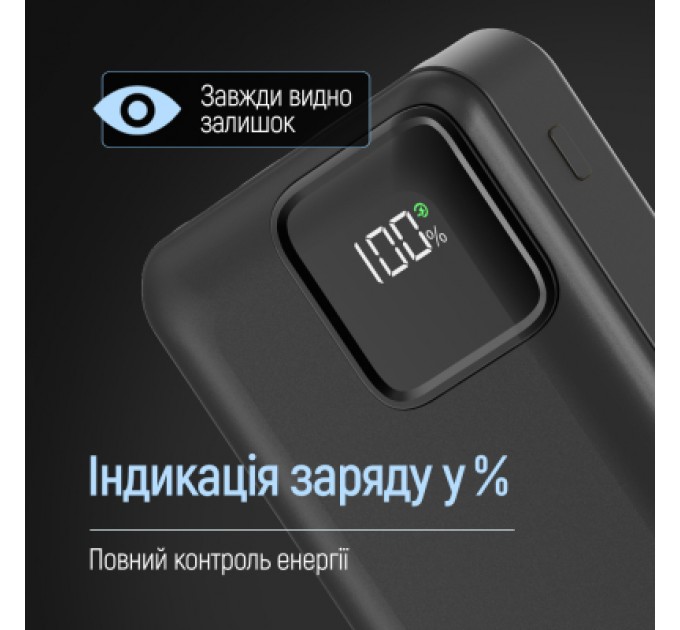 Батарея універсальна ColorWay 20 000 mAh Optimal Power PD/22.5W, QC/3.0, Black (CW-PB200LPB5BK-PDD)