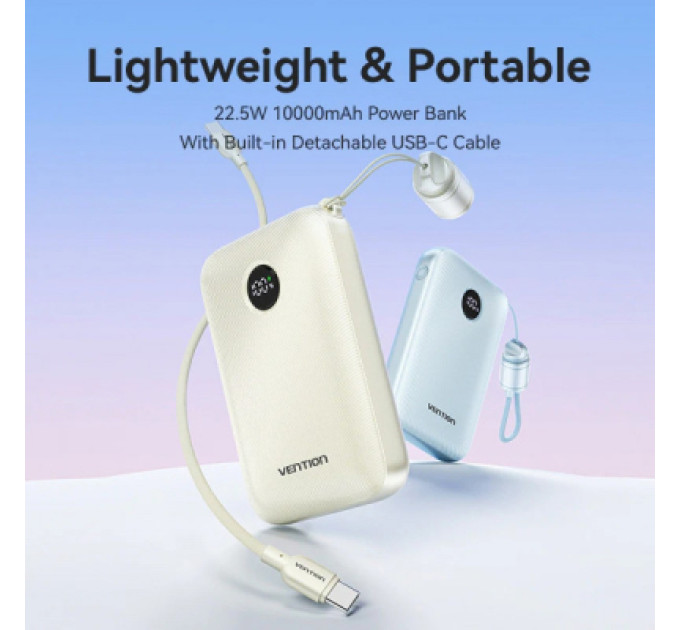 Vention Батарея універсальна VENTION 10000mAh 22,5W Fast Charging, USB-A, 2xUSB-C Blue (FKAL0-C)