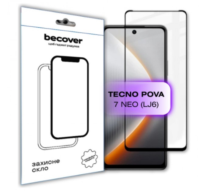Скло захисне BeCover Tecno POVA 7 Neo (LJ6) Black (714920)