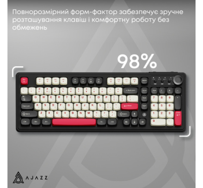 Ajazz Клавіатура Ajazz AF98 Plus Wireless/Bluetooth/USB UA Black/White/Red (AF98-PLUS-BSR)
