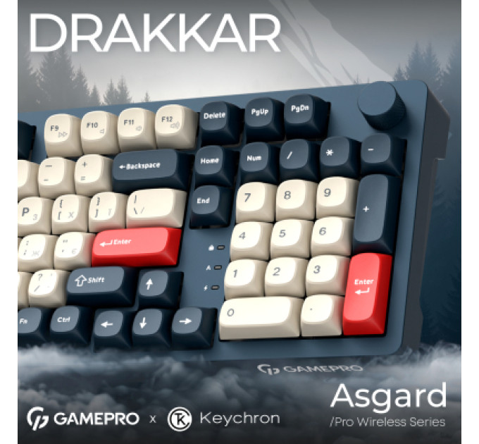 GamePro Клавіатура GamePro Asgard Drakkar Keychron Super Red Switch Wireless/Bluetooth/USB UA Blue (MK305BL)