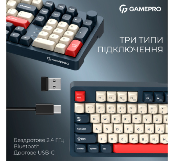 GamePro Клавіатура GamePro Asgard Drakkar Keychron Super Red Switch Wireless/Bluetooth/USB UA Blue (MK305BL)