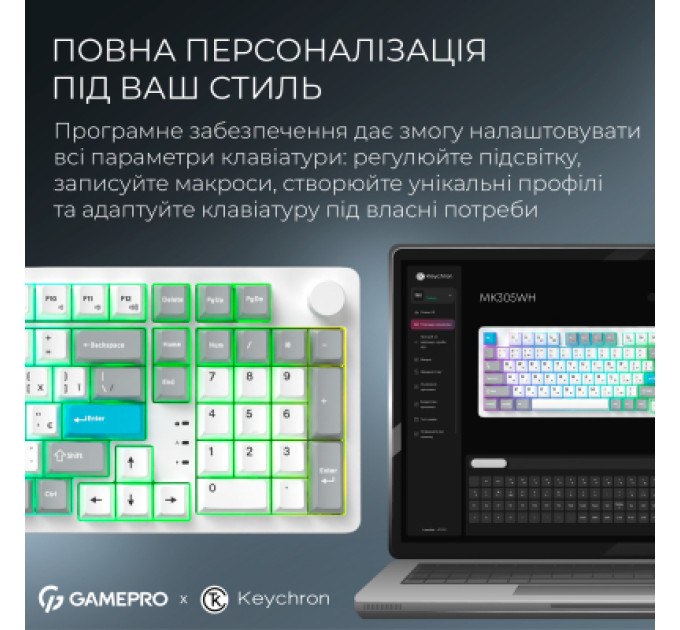 GamePro Клавіатура GamePro Asgard Drakkar Keychron Super Red Switch Wireless/Bluetooth/USB UA White (MK305WH)