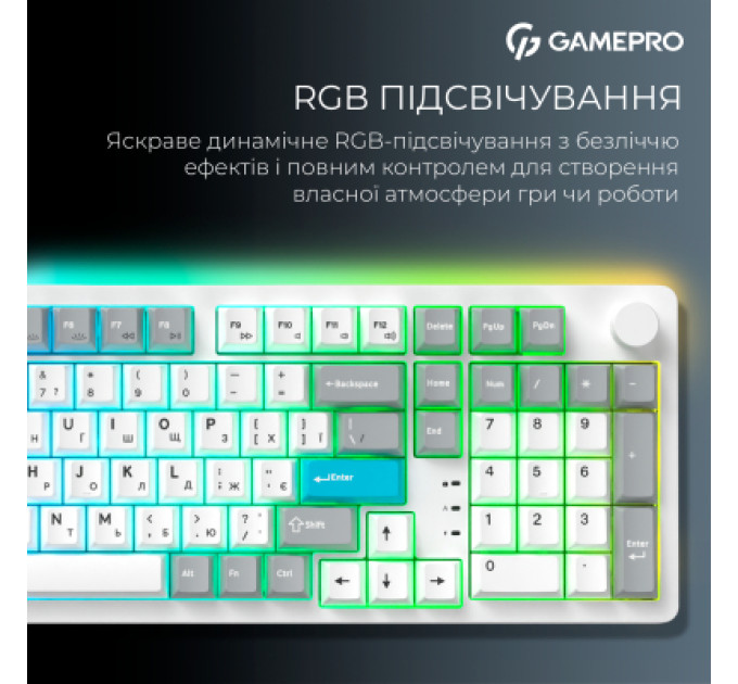 GamePro Клавіатура GamePro Asgard Drakkar Keychron Super Red Switch Wireless/Bluetooth/USB UA White (MK305WH)