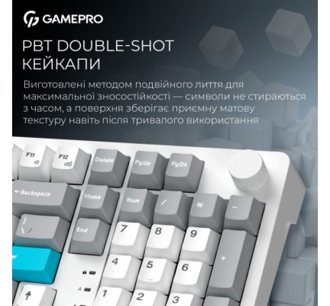 GamePro Клавіатура GamePro Asgard Drakkar Keychron Super Red Switch Wireless/Bluetooth/USB UA White (MK305WH)