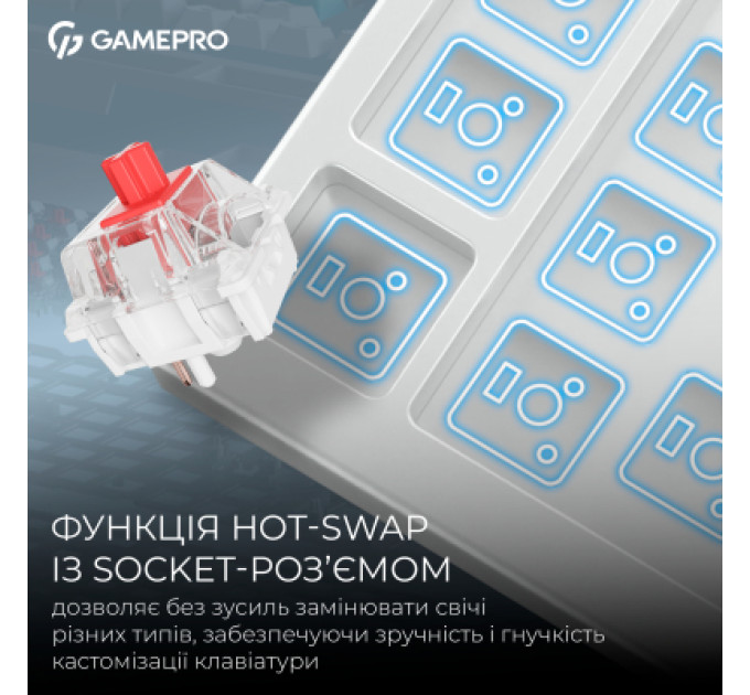 GamePro Клавіатура GamePro Asgard Drakkar Keychron Super Red Switch Wireless/Bluetooth/USB UA White (MK305WH)