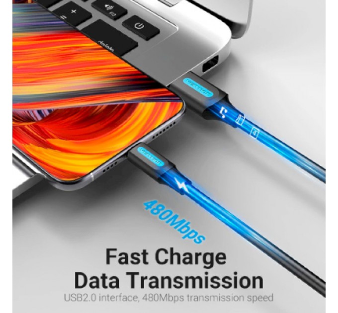 Дата кабель USB 2.0 AM to Type-C 0.5m 5.0A (25W) PVC black Vention (CORBD)