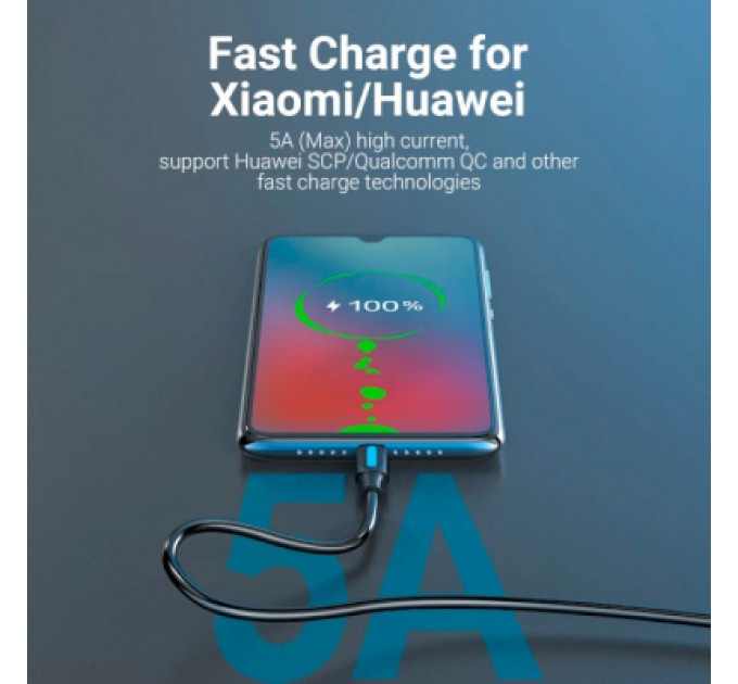 Дата кабель USB 2.0 AM to Type-C 0.5m 5.0A (25W) PVC black Vention (CORBD)