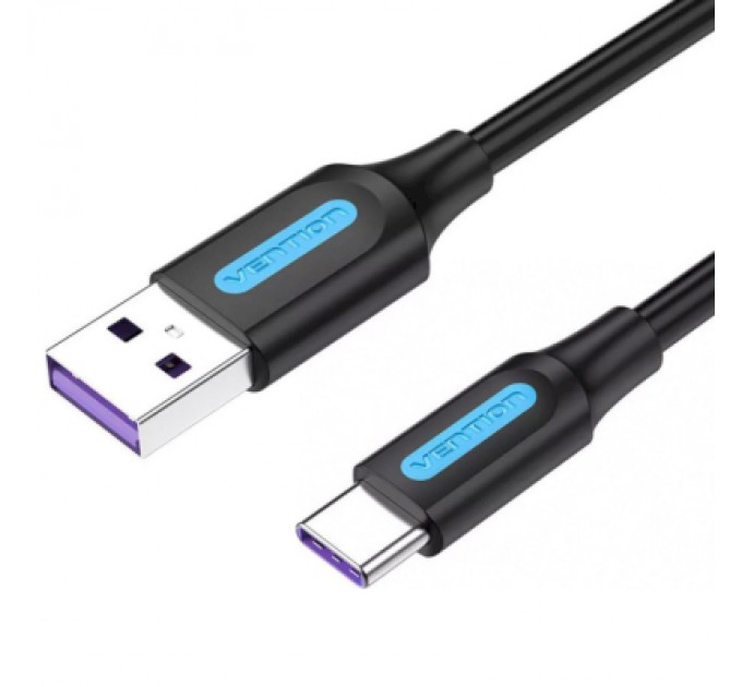 Дата кабель USB 2.0 AM to Type-C 0.5m 5.0A (25W) PVC black Vention (CORBD)