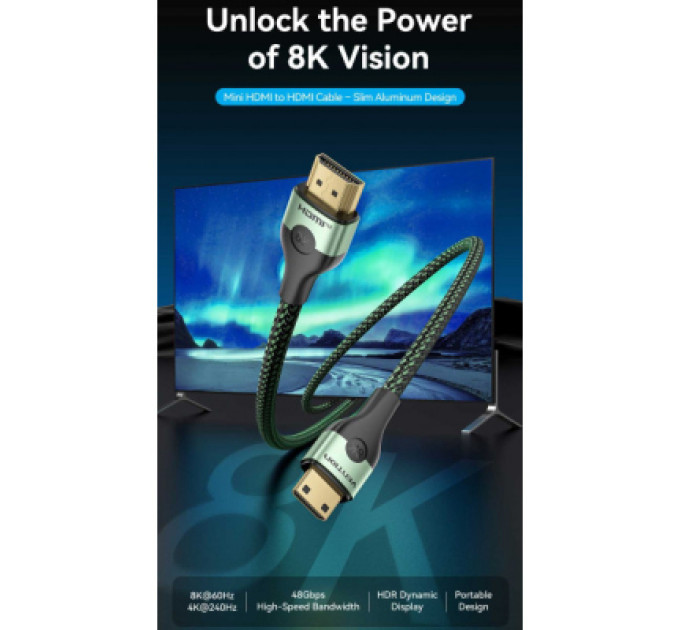 Vention Кабель мультимедійний HDMI M to HDMI mini M 1.0m V2.1 8K 60Hz green VENTION (AGJGF)