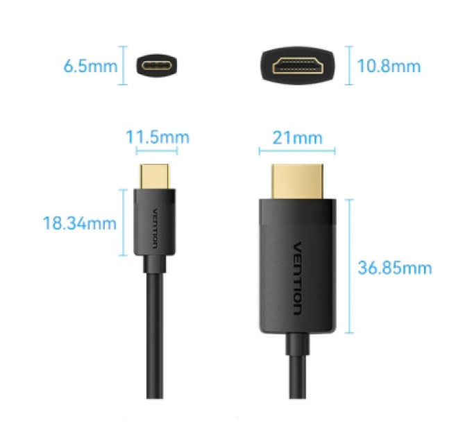 Vention Кабель мультимедійний USB-C to HDMI M 2.0m 4K 60Hz black VENTION (CRIBH)
