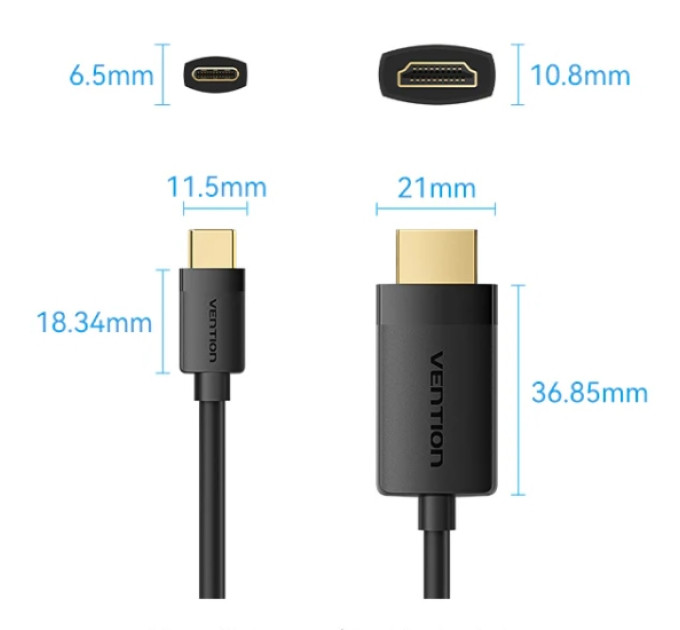 Vention Кабель мультимедійний USB-C to HDMI M 2.0m 4K 60Hz black VENTION (CRIBH)