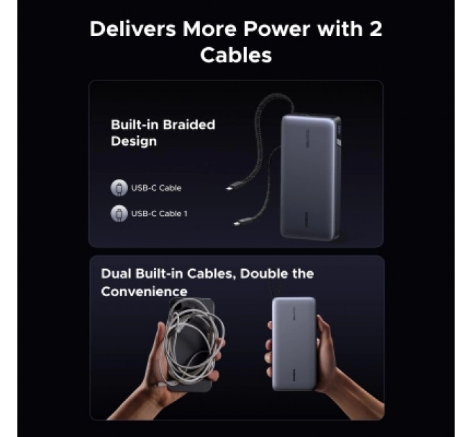 Батарея універсальна Ugreen 25000mAh 165W DualCable (PB552 55995B)