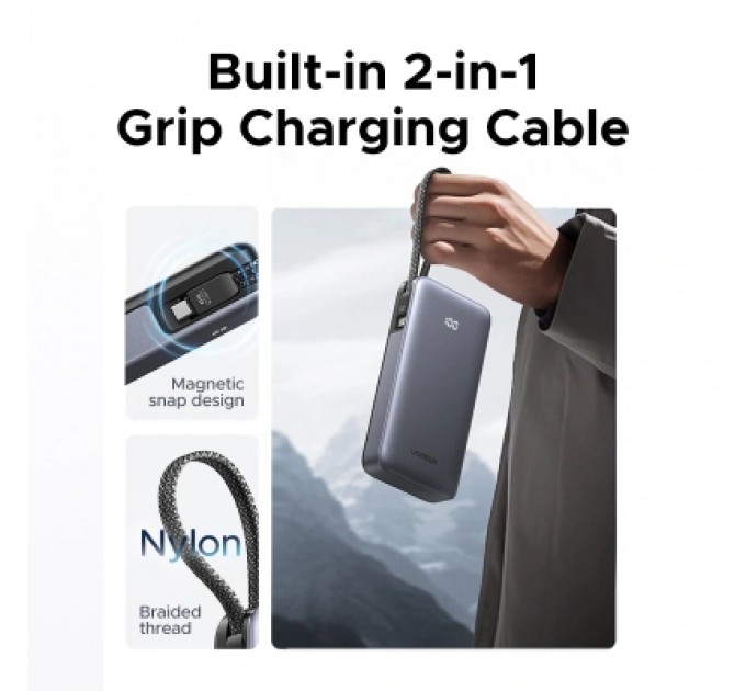 Батарея універсальна Ugreen 20000mAh 45W with Built-in Cable (PB536 55988B)