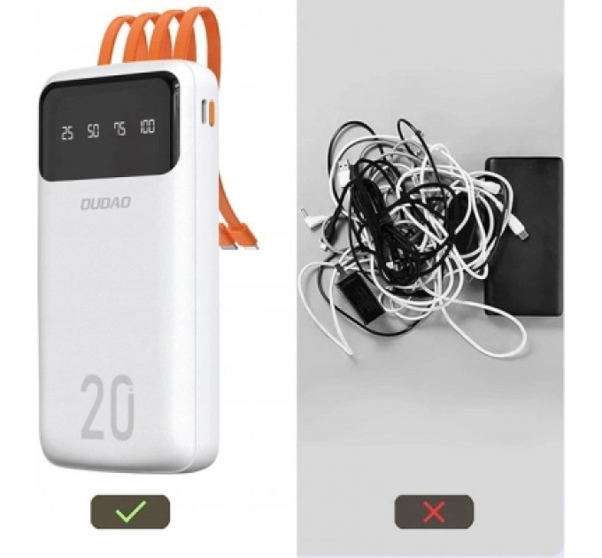 Батарея універсальна Dudao K6Pro+ 20000mAh 10W with USB-C/Lightning/MicroUSB/USB-A cables (6977196682409)