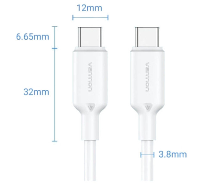 Vention Дата кабель USB-C to USB-C 1.0m 60W white VENTION (TRCWF)