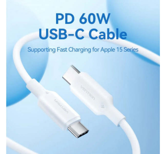 Vention Дата кабель USB-C to USB-C 1.0m 60W white VENTION (TRCWF)