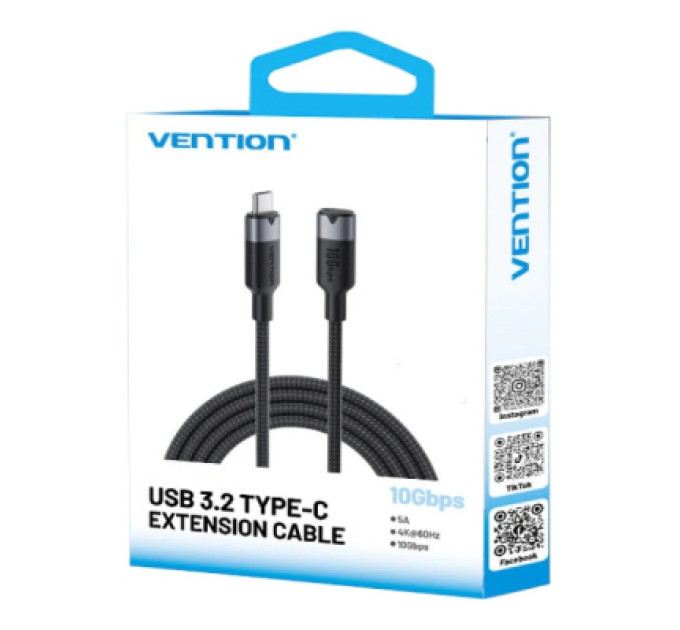 Vention Дата кабель USB-C M/F 1.0m 100W 10Gbps 4K60Hz VENTION (TRFBF)