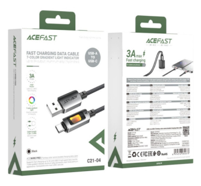 Acefast Дата кабель USB 2.0 AM to USB-C 1.2m 60W black Acefast (6974316284673)