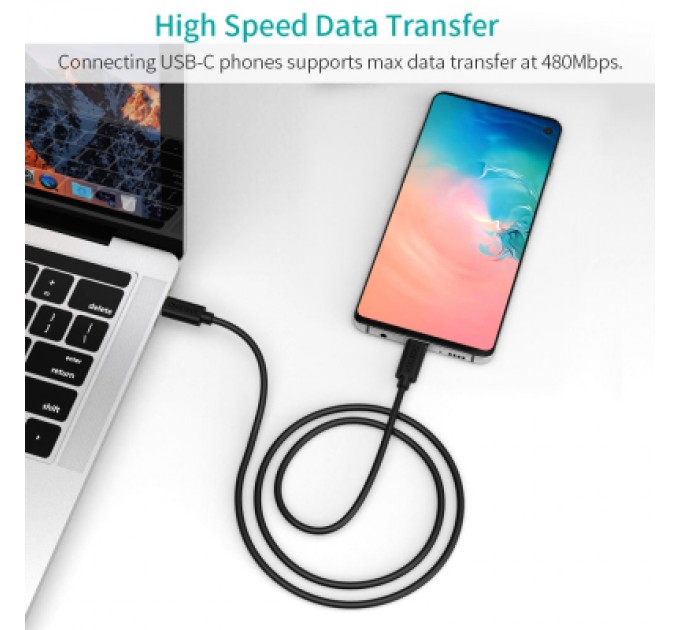 Дата кабель Кабель USB 2.0 Type-C M-M, 0.5 м,чорний Choetech Choetech (CC0001-V4-PE)