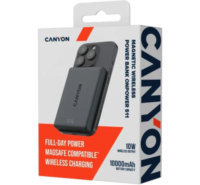 Canyon Батарея універсальна Canyon 10000mAh OnPower 511 PD20W Magnetic wireless MagSafe Black (CNS-CPB511B)