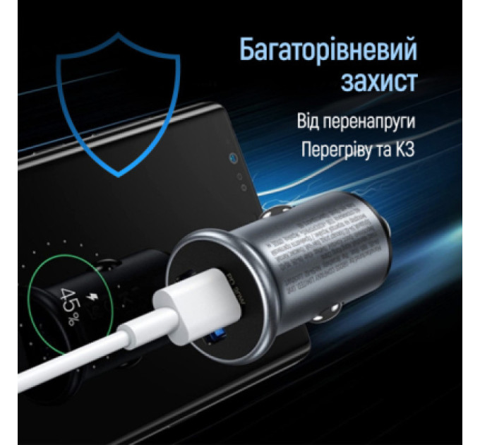 ColorWay Зарядний пристрій ColorWay USB-C PD30W + USB QC3.0 car adapter (CW-CHA065PD-GR)