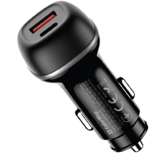 ColorWay Зарядний пристрій ColorWay USB-C PD65W + USB QC3.0 car adapter (CW-CHA068PD-BK)