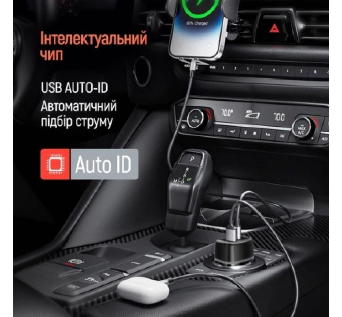 ColorWay Зарядний пристрій ColorWay USB-C PD65W + USB QC3.0 car adapter (CW-CHA068PD-BK)