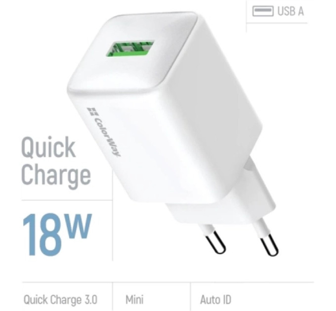 ColorWay Зарядний пристрій ColorWay USB QC3.0 18W white (CW-CHS063Q-WT)