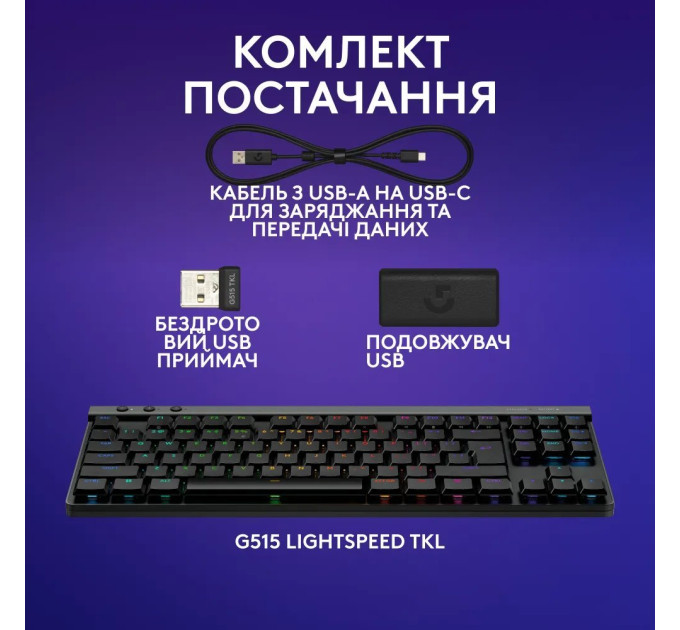 Logitech Клавiатура бездротова Logitech G515 Rapid TKL Black (920-013861)