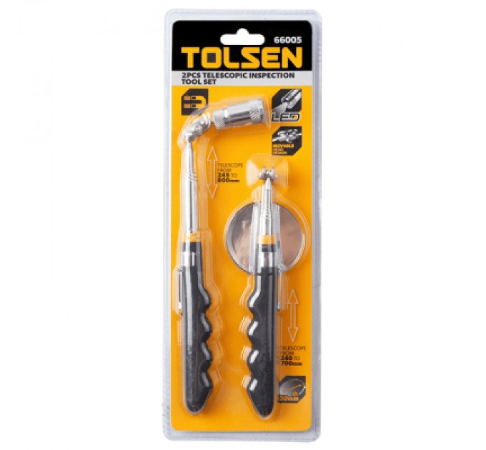 Дзеркало інспекційне Tolsen телескопічне, ліхтар телескопічний (66005)