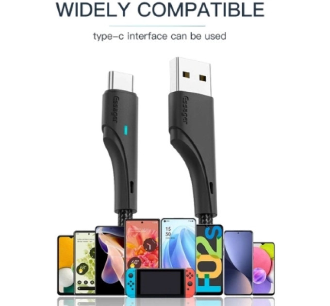 Essager Дата кабель USB 2.0 AM to USB-C 1.0m 3A black Essager (EXCT-LS01)