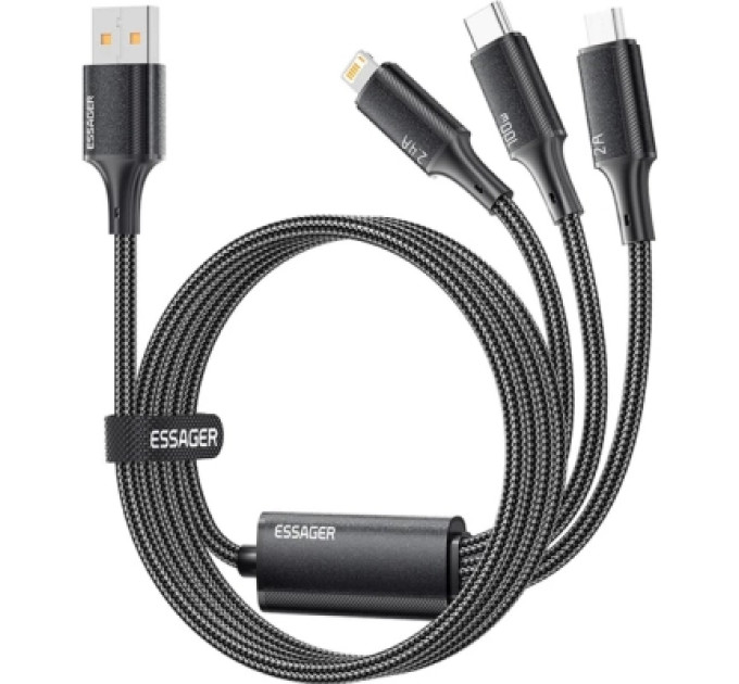 Essager Дата кабель USB 2.0 AM to Lightning + Micro 5P + USB-C 1.2m 100W Essager (EXCMTL-JJ01-P)