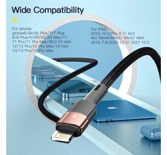 Essager Дата кабель USB 2.0 AM to Lightning 1.0m 2.4A black Essager (EXCL-XC01)