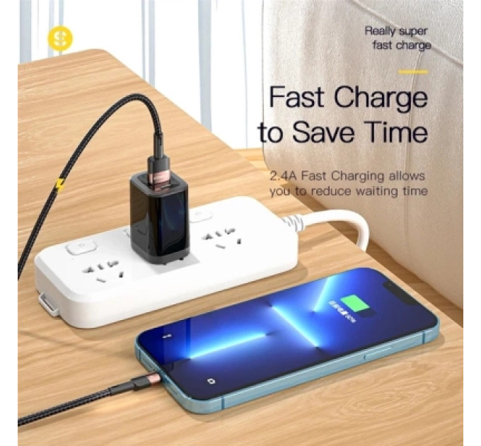 Essager Дата кабель USB 2.0 AM to Lightning 1.0m 2.4A black Essager (EXCL-XC01)