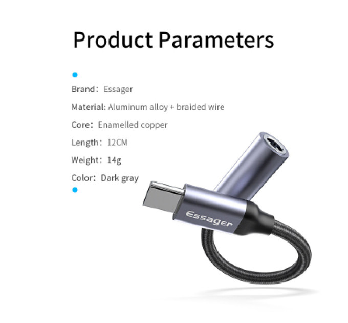 Essager Перехідник USB-C M to 3.5mm F 0.12m gray Essager (EZJE01-0G)