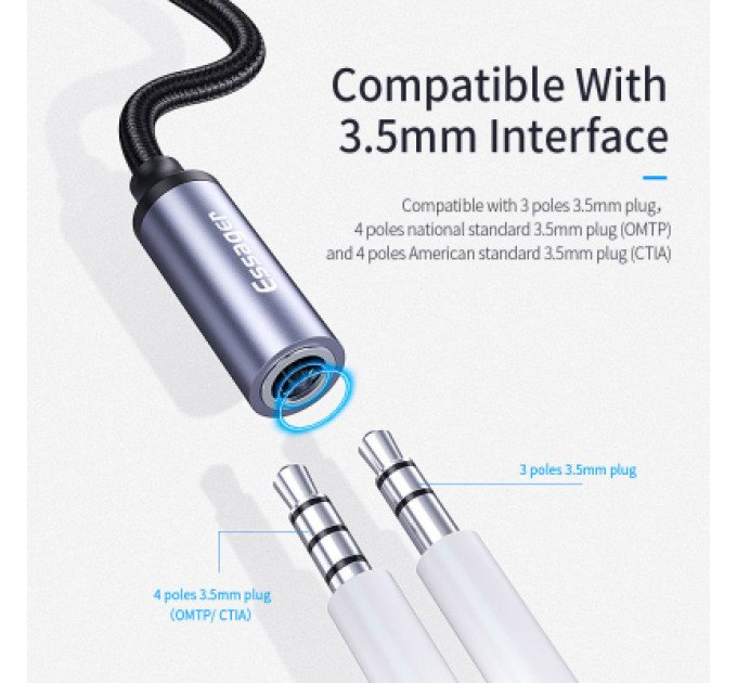 Essager Перехідник USB-C M to 3.5mm F 0.12m gray Essager (EZJE01-0G)