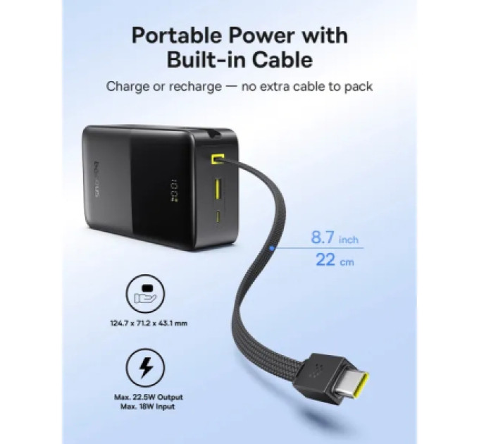 Baseus Батарея універсальна Baseus EnerFill FC51 Bipow2 Pro 30000mAh 22,5W build cab.USB-C black (E0028100)
