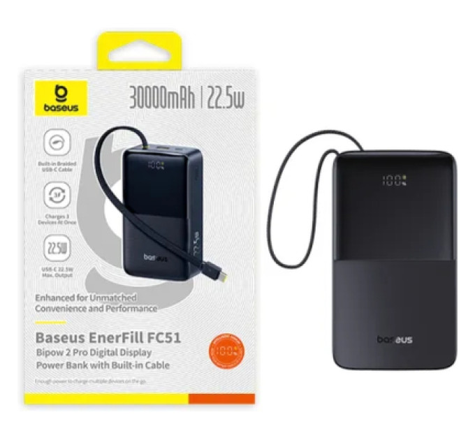 Baseus Батарея універсальна Baseus EnerFill FC51 Bipow2 Pro 30000mAh 22,5W build cab.USB-C black (E0028100)