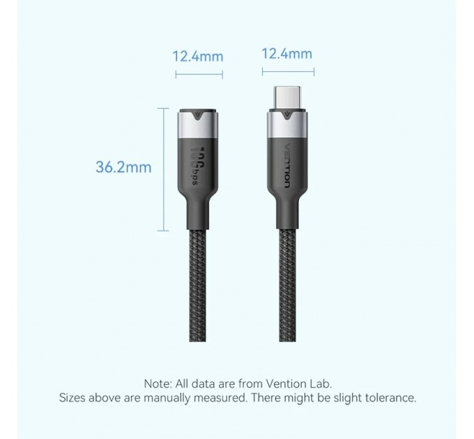 Кабель Vention USB Type-C - USB Type-C (M/F), 100W, 5A, 0.5 м, Black (TRFBD)