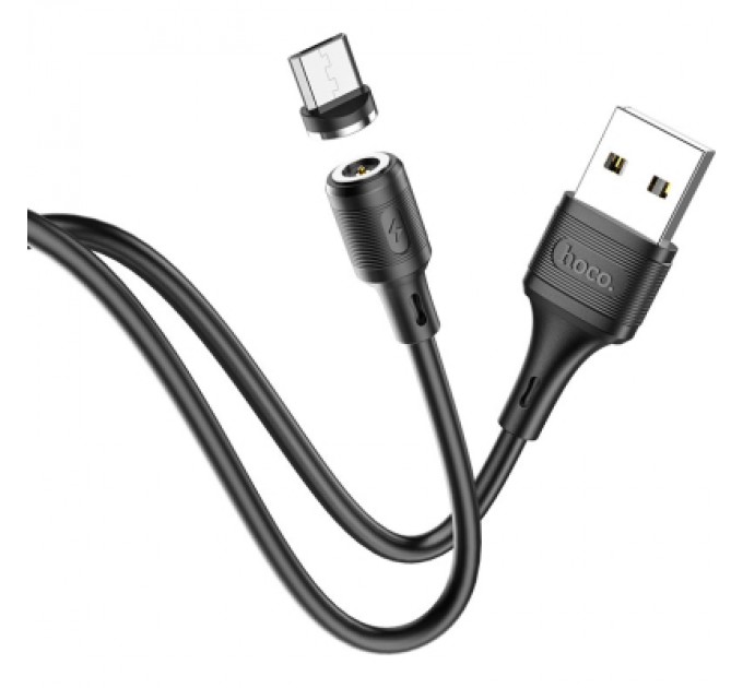 Дата кабель USB 2.0 AM to Micro 5P 1.0m 2.4A magnetic PVC X52 black HOCO (6931474735539)