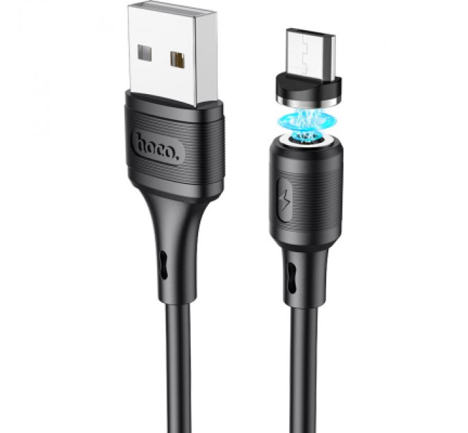 Дата кабель USB 2.0 AM to Micro 5P 1.0m 2.4A magnetic PVC X52 black HOCO (6931474735539)